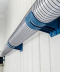 Heavy Duty Dust Hose Support Cradles For 4 Inch Shop Vac Tubing, showcasing reinforced ABS brackets supporting ductwork.
