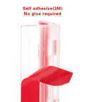 Two Piece 12 Inch Transparent Acrylic Hinge Smooth As Butter Continuous Piano Hinge Self Adhesive showing red tape backing.