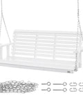 Weatherproof Wooden Porch Swing 5.5 Foot With Dual Cup Holders Heavy Duty 880 Lbs Outdoor Hanging Bench Swing With Adjustable Chains For Front Porch Yard Balcony Garden White Easy Assembly.