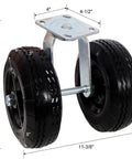 Beefy 8 Inch Dual Wheel Swivel Caster With Heavy Duty Flat Free PU Tires, Zinc Plated Top Plate, 660 Lbs Load Capacity For Cart, Dolly, Equipment And Industrial Transport, shown with dimensions