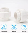 1 Inch PVC Union Coupling Pipe Fitting Socket To Socket Schedule 40 Slip Union Adapter With EPDM O Ring White Pack Of 4 displayed