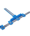 Precision Aluminum Punch Locator Drill Guide Jig For Pro Level Cabinetry And Carpentry, heavy-duty blue alignment tool for woodworking.