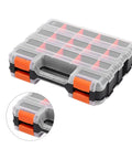Heavy Duty Parts Storage Box With Removable Grid Compartments, Pro Grade PP Case, Double-Sided 32x27x8 with secure locking system