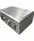 Heavy Duty Stainless Steel Tool Box Portable Metal Garage Organizer Built Different For Skilled Mechanics With Rust Resistant Shell and Totally Rock Solid Daily Grind Storage, angled view.