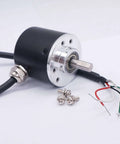 Incremental Rotary Encoder 600PPR Optical AB Two-Phase Quadrature Output, 6mm Shaft, with connecting wires and screws.