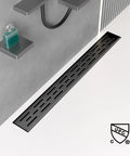 32 Inch Matte Black Linear Shower Drain With Removable Brick Pattern Grate, Rectangle Floor Drain In 304 Stainless Steel