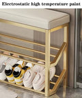 Industrial Entryway Shoe Bench With Seating Two Tier Metal Shoe Rack In Beige And Gold Boss Home And Office Storage Organizer