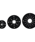 3 sizes of black rigging grommets with flexible rubber center and durable plastic outer ring for marine applications