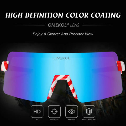 Polarized Sports Sunglasses for Cycling and MTB Riding with UV400 Protection, USA flag frame, blue lens, high definition