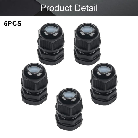 5 Pack PG16A-04-10 Waterproof Cable Glands For 4-10mm Wire Flat Hole Type Screw In Nylon Gland Kit