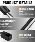 Top Drawer Rear Hatch Lift Support Struts For Toyota Prius 2008 Through 2015 And Prius Plug In showing double sealing ring and steel body.