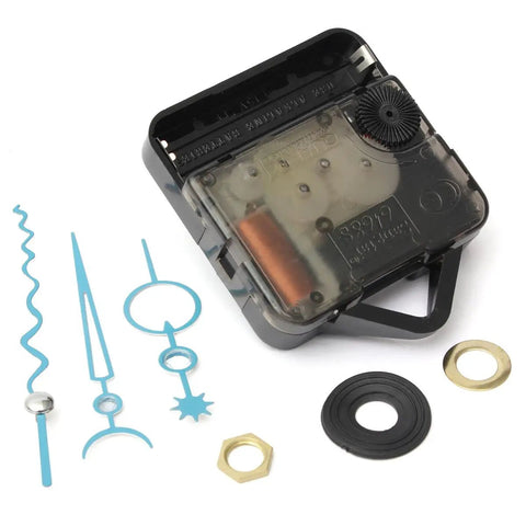 Blue DIY Clock Repair Kit with quartz spindle movement and blue clock hands for wall clocks.