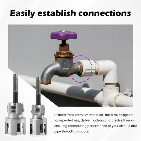 Dual Function Pipe Threading Tool For Drill Internal And External Threads With Half Inch And Three Quarter Inch Dies
