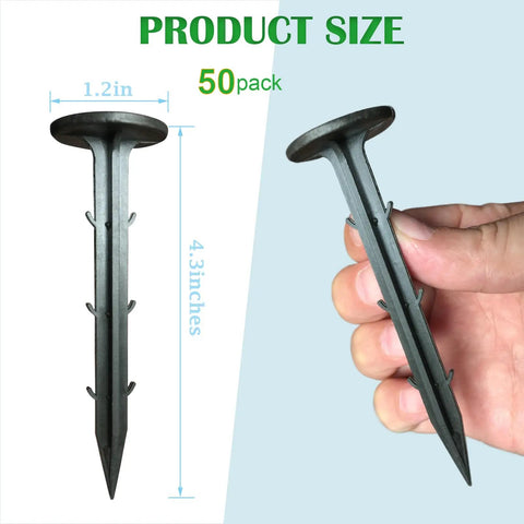 50 Pack Four Point Three Inch Plastic Garden Stakes For Weed Barrier And Landscape Edging Ground Anchors
