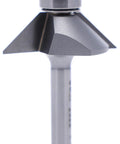 Pro Grade Carbide Chamfer Router Bit 45 Degree Bevel With Five Eighths Inch Cutting Length, One Quarter Inch Shank, side view