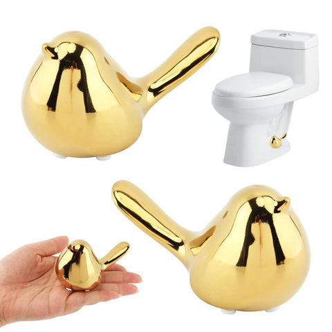 Two Piece Gold Ceramic Bird Toilet Bolt Covers Snazz Up Your Bathroom By Hiding Ugly Base Bolts With Cute Screw Caps That Bring Fresh Decor Vibes And Make Easy Installation A Breeze For Any Home Setup.