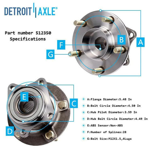 AWD Rear Wheel Bearing Hubs Kit For 2007-2012 Mazda CX-7 With 2 Rear Hubs And 2 Sway Bar End Links specifications diagram