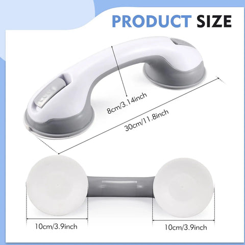 12 Inch Suction Cup Grab Bars For Bathtub And Shower, Heavy Duty No Slip Bathroom Safety Bar, product size dimensions shown