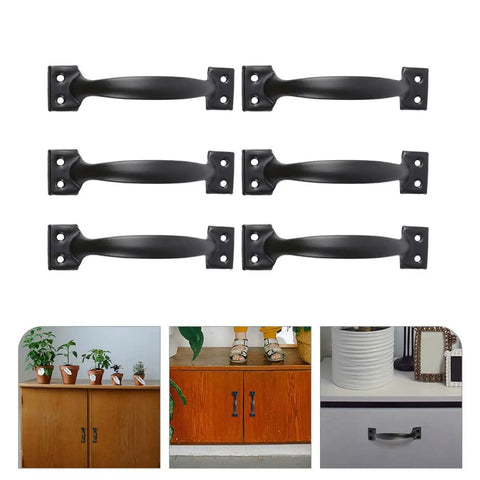 Six Inch Black Arch Cabinet Handles Set Of Six Vintage Iron Drawer Pulls displayed above cabinet examples