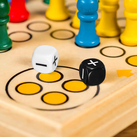 24 Piece Addition Subtraction Dice Set for Classroom Math Practice with 16mm black and white acrylic symbols on game board