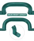 Rock Solid 10 Inch Green Playground Safety Grab Bar Set Of 2 For Indoor And Outdoor Use Heavy Duty Steel Handles With Welded Mounts Durable Construction Comfortable Grips showing 500lbs weight capacity.