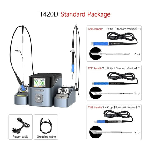 Dual Channel Smart Soldering Station With Intelligent Temperature Control And HD LCD Display, Fast Heat Up For Electronics Repair, Precise Temperature Control, Pro Grade Tool, Compact Space Saving Design, C245 C210 Handle Set Included, front view