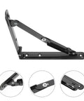 Heavy Duty Folding Wall Shelf Brackets Two Pack Black Iron Ultra Sturdy Support side view and details