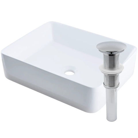 Above Counter Rectangular Ceramic Vessel Sink In Polished White, 20.75 L x 16.5 W x 5.5 H, No Overflow, Scratch-Resistant, Easy Clean Finish