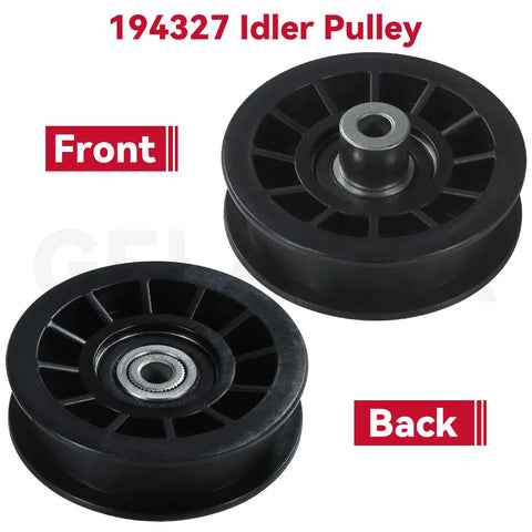Two Pack V Groove And Flat Idler Pulleys Replaces 194326 194327 For Husqvarna YTH Decks front and back view