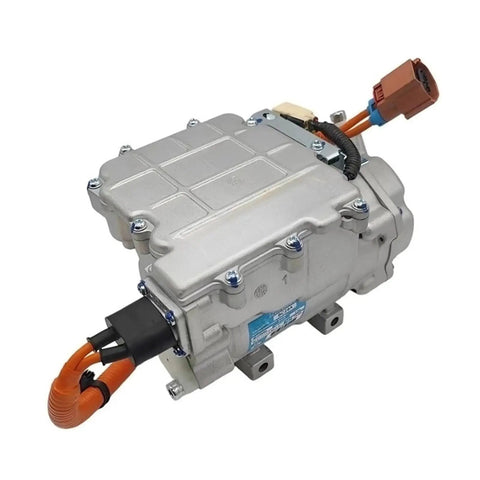 Premium Heavy Grade Electric AC Compressor Straight Bolt On Fit For Byd Qin Dm E5 E6 E3 S2 F3 T7 T5 New Energy Vehicles showcasing iron housing with electric connections.