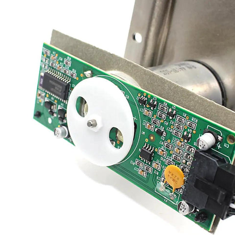 Close-up of circuit board part of Liner Take Up Spindle And Motor For ZT410 ZT411 Thermal Barcode Label Printer Replacement Part P1058930-052 Genuine Durable Easy Install Pro Grade Component For Reliable Printing