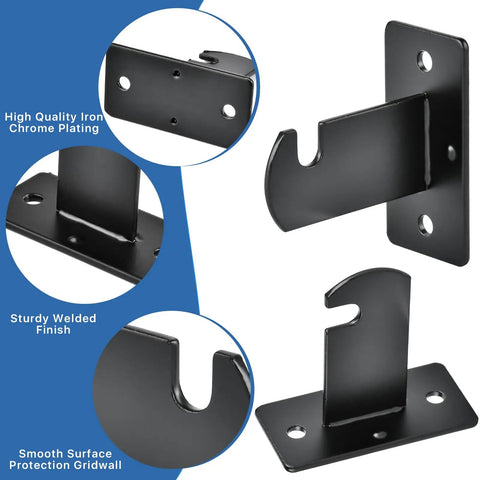 24 Piece Black Metal Gridwall Mount Brackets With Screws, close-up view showing chrome-plated finish and sturdy design