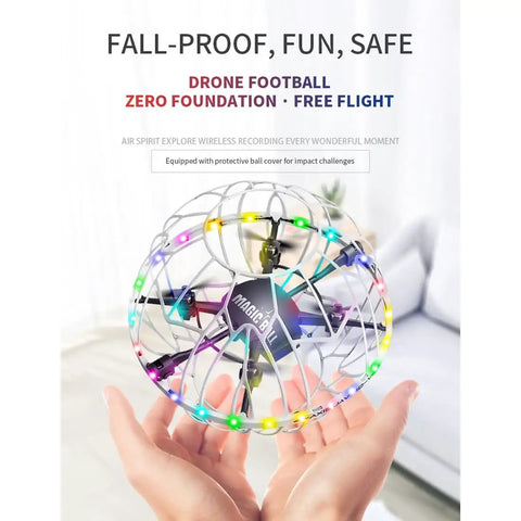 Hand holding 2.4GHz Spherical RC Drone With Auto Obstacle Avoidance Dual Speed Modes And Smart Hover For Teens And Beginners.