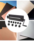 Bead Roller Set Of 6 Dies For Sheet Metal Fabrication With Ergonomic Handle, showing various dies and metal sheets