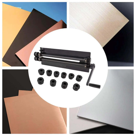 Bead Roller For Sheet Metal Fabrication With Six Dies Carbon Steel Roller Tool and metal sheets, ideal for auto bodywork projects