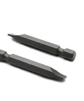 Two screwdriver bits from the 25 Pcs Flat Slotted Screwdriver Bits Set, 1 Quarter Inch Hex Shank, 2 Inch Length, quick release, Taiwan S2 steel.