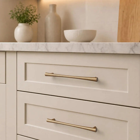 Antique Brass Cabinet Pulls Set, 7.56 Inch Hole Center Zinc Alloy Fluted Drawer Handles on kitchen drawers