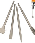 Masonry Chisel Set For SDS Plus Rotary Hammer, 4 Piece Tile Removal Bits Kit with various chisels displayed on a white background