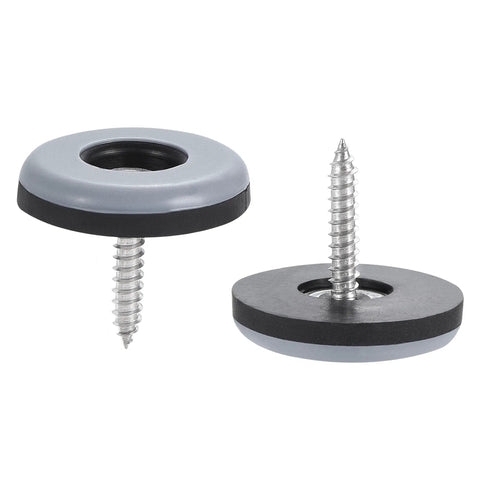 No Sweat Screw In Chair Leg Protectors And Table Glides Floor Savers With PTFE Non Scratch Bottom Heavy Duty Furniture Slider Pads 24 Pack showing gray and black heavy-duty glides with screws.