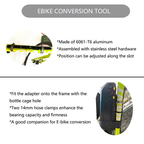 Ebike Conversion Kit Dope Bolt On Battery Adapter Frame Mount In Aluminum Black Six Slot Open Slot Design For Easy Battery Fit And Adjustable Position Along Your Frame