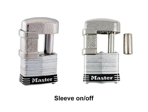 Three Keyed Alike Padlocks For Trailer And Outdoor Security With Six Keys Beefy Weatherproof Locks showing sleeve on and off
