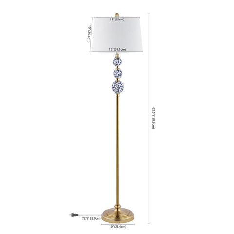 Bold Brass Gold And Blue Midcentury Ceramic Floor Lamp With Hand Painted Porcelain And White Linen Shade Coastal Classic Style LED Bulb Included For Effortless Bright Ambience