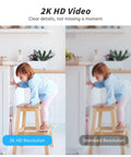 Comparison of 2K HD video resolution vs standard, showing a child on a stool captured by Indoor Security Camera Set With 5G And 2.4G WiFi.