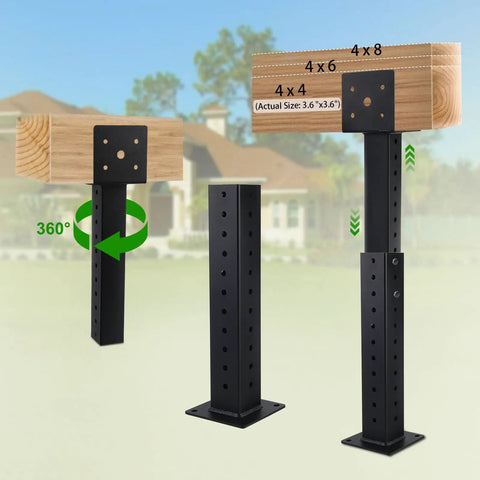 Set Of 4 Heavy Duty Roof Riser Brackets For Pergolas, Adjustable Height And Angle To Fit 3.6 Inch Posts, Perfect For Patio Covers And Outdoor Structures, Built Tough With Rust Resistant Black Finish