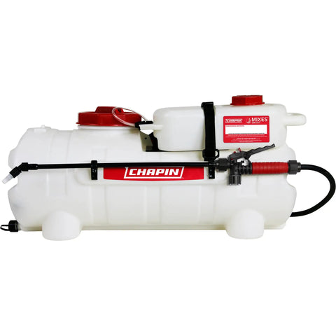 Dual Tank ATV Spot Sprayer with 15 and 1.33 Gallon Tanks, 16 Foot Boomless Spray Kit, Adjustable Wand displayed side view