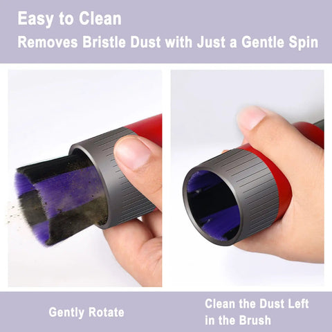 Hands demonstrating Traceless No Scratch Dusting Brush for V7 V8 V10 V11 V12 V15 Gen5 with self-cleaning soft bristles.