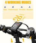 Ranger 2.0 Electric Bike Rollin Easy At 25 Mph With A Beefy 55 Mile Range showing digital display for speed and 4 working modes.
