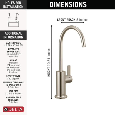Heavy Duty Stainless Steel Water Dispenser Faucet Built Tough For Reverse Osmosis Systems Featuring Rust Resistant Finish and dimensions shown