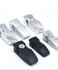 Set of Rock Solid Heavy Duty Industrial Over Center Draw Latch With Keyhole Cabinet Lock and Bulletproof Paddle Catch.