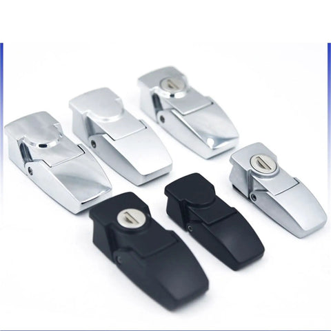 Set of Rock Solid Heavy Duty Industrial Over Center Draw Latch With Keyhole Cabinet Lock and Bulletproof Paddle Catch.
